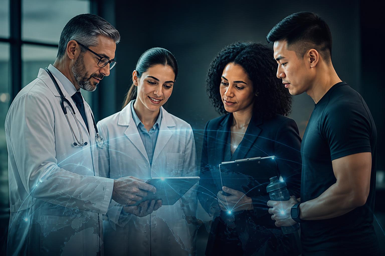 A diverse group of verified health and wellness professionals collaborating